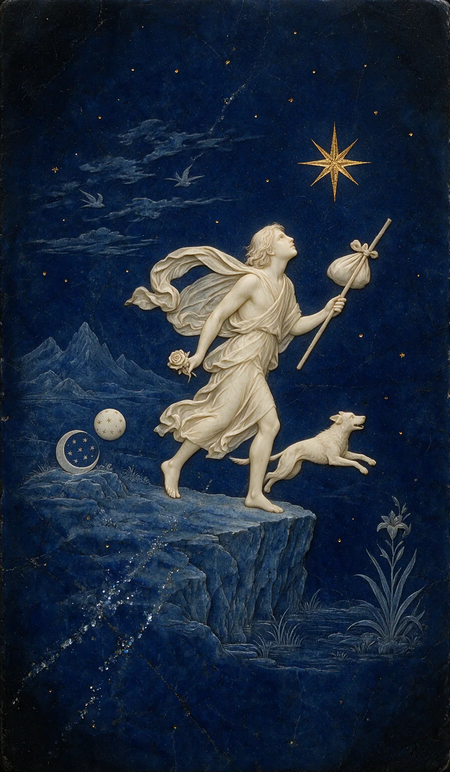 The Fool, from the Olivia Arcana deck: carved ivory on lapis lazuli