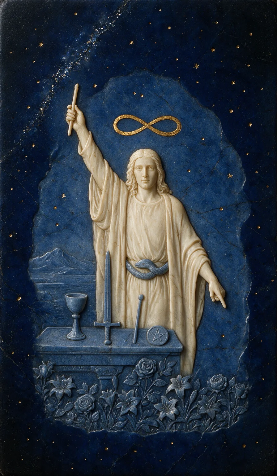 The Magician, from the Olivia Arcana deck: carved ivory on lapis lazuli