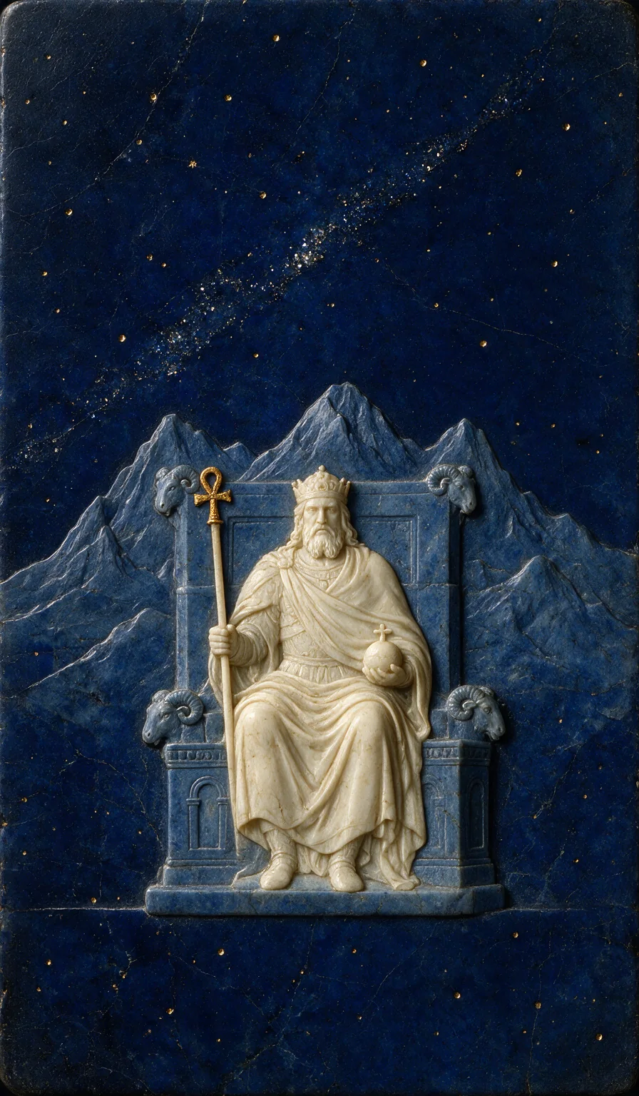 The Emperor, from the Olivia Arcana deck: carved ivory on lapis lazuli