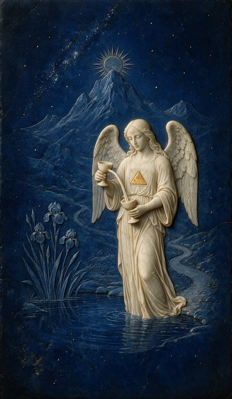 Temperance, from the Olivia Arcana deck: carved ivory on lapis lazuli