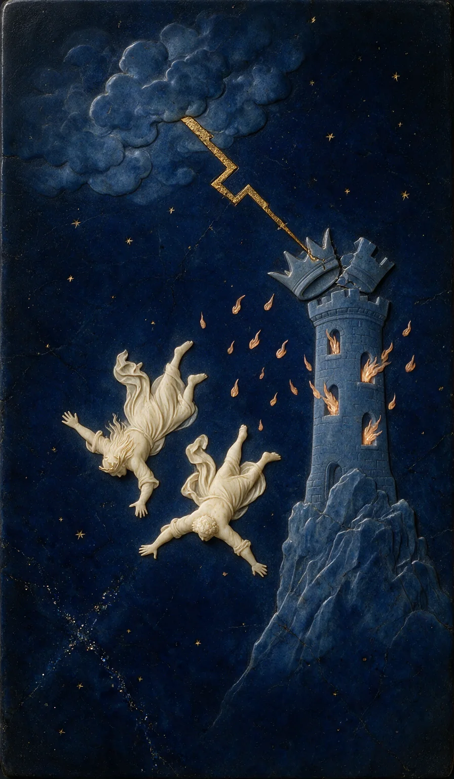 The Tower, from the Olivia Arcana deck: carved ivory on lapis lazuli
