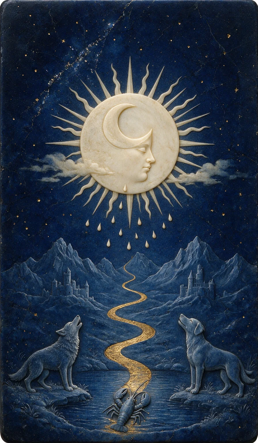 The Moon, from the Olivia Arcana deck: carved ivory on lapis lazuli