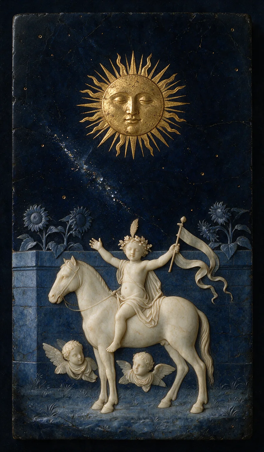 The Sun, from the Olivia Arcana deck: carved ivory on lapis lazuli