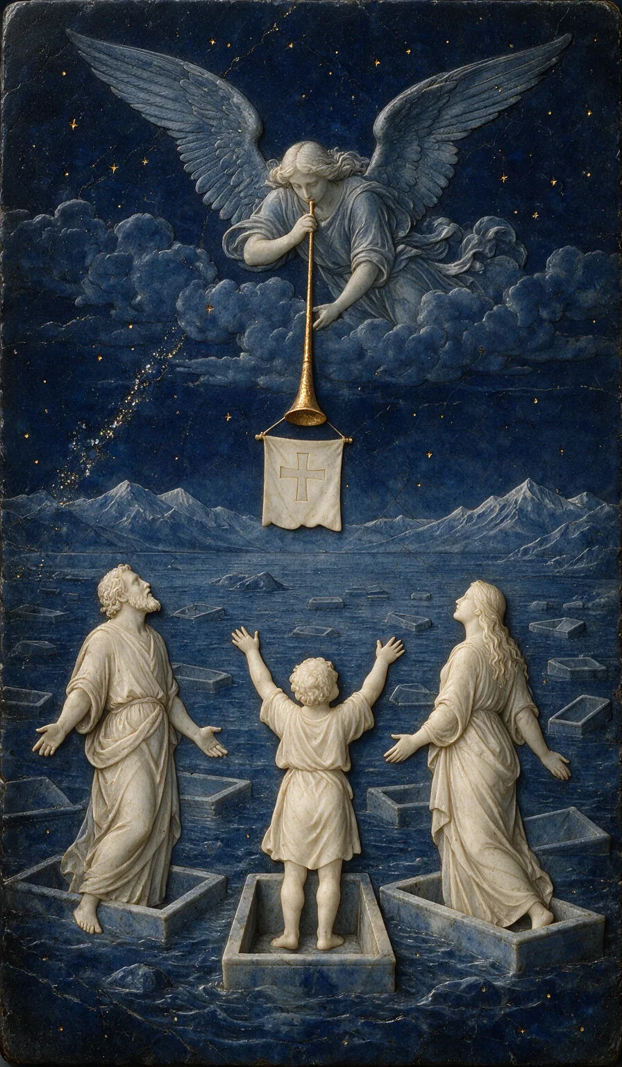 Judgement, from the Olivia Arcana deck: carved ivory on lapis lazuli