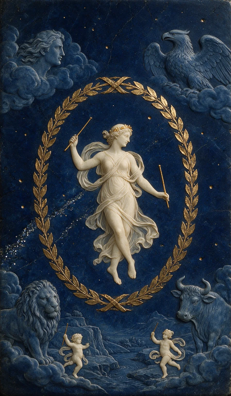 The World, from the Olivia Arcana deck: carved ivory on lapis lazuli