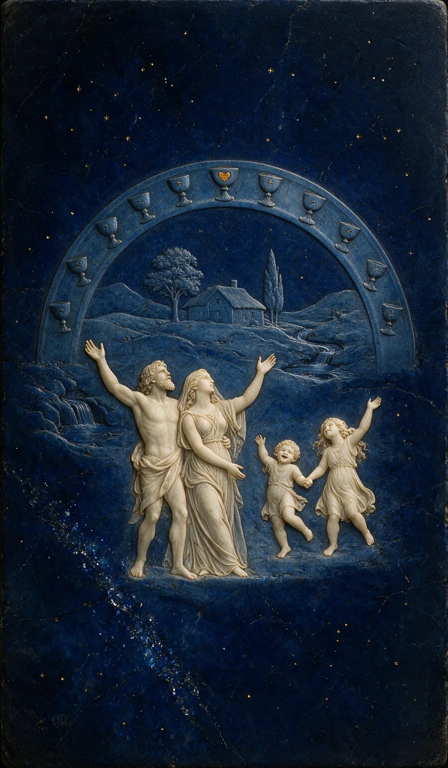 Ten of Cups, from the Olivia Arcana deck: carved ivory on lapis lazuli