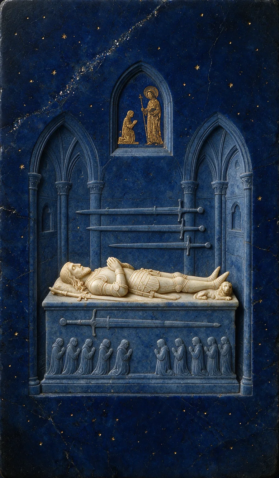 Four of Swords, from the Olivia Arcana deck: carved ivory on lapis lazuli
