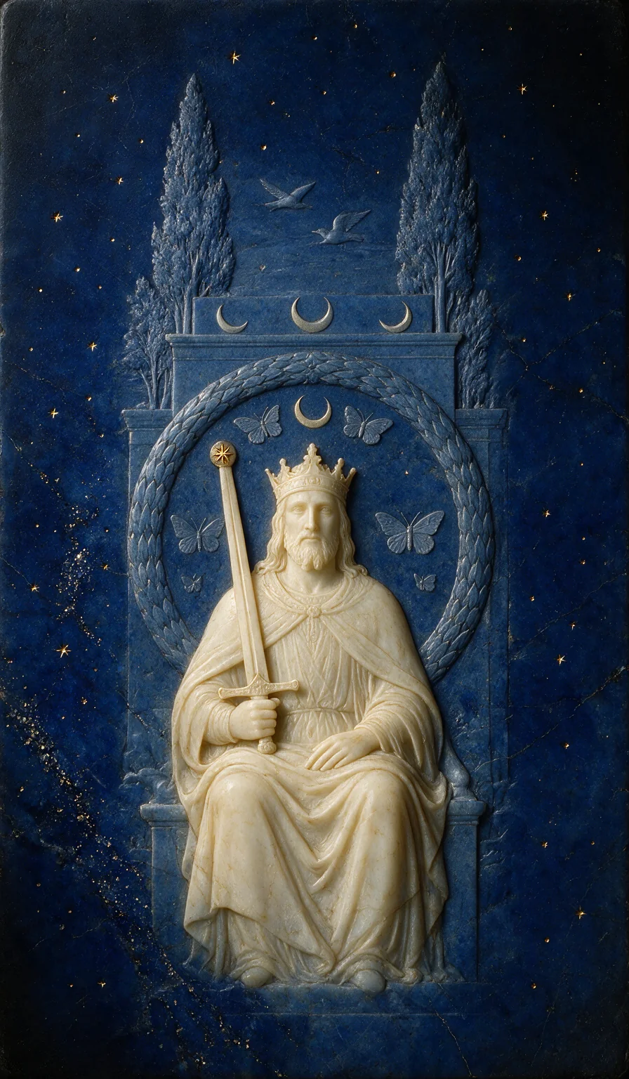 King of Swords, from the Olivia Arcana deck: carved ivory on lapis lazuli